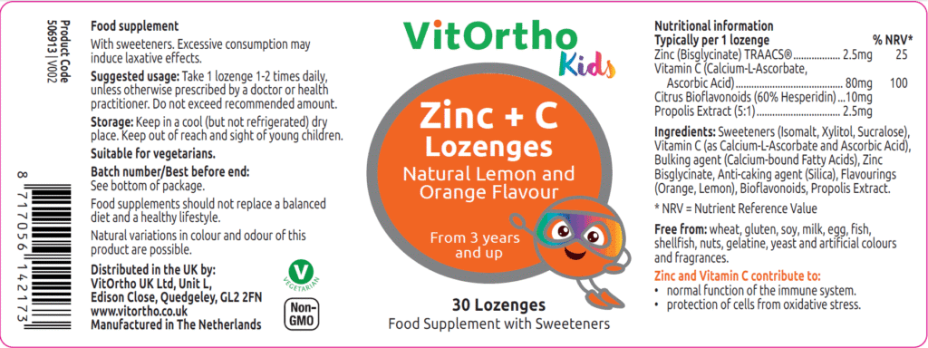 Kids Zinc C Lozenges label
